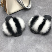 Load image into Gallery viewer, Fashion Fox Fur Slippers Women Home Fluffy Comfort Summer Flats Sweet Shoes Indoor Flip Flops Fur Slides Elegant Sandals Lightweight House Slippers Fuzzy Band Slip On Open Toe Slippers