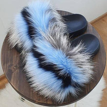 Load image into Gallery viewer, Fashion Fox Fur Slippers Women Home Fluffy Comfort Summer Flats Sweet Shoes Indoor Flip Flops Fur Slides Elegant Sandals Lightweight House Slippers Fuzzy Band Slip On Open Toe Slippers