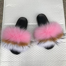 Load image into Gallery viewer, Fashion Fox Fur Slippers Women Home Fluffy Comfort Summer Flats Sweet Shoes Indoor Flip Flops Fur Slides Elegant Sandals Lightweight House Slippers Fuzzy Band Slip On Open Toe Slippers
