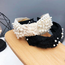 将图片加载到图库查看器,Fashion Girls Pearl Hairband White Black Lace Headband Women Artificial Pearls Hair Hoop Middle Knot Hair Accessories Gorgeous Hair Accessories For Women