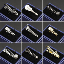 Load image into Gallery viewer, Fashion Metal Men Tie Clip Golden Musical Instrument Shape Simple Bar Clasp Luxury Fashion Necktie Tie Clips Bar Variety Pattern Mens Suit Wedding Gift Unique Tie Clip
