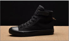 将图片加载到图库查看器,Fashion New Mens Light Breathable Canvas Casual Black White High Top Solid Color Sneakers Shoes Vulcanized Mens Sports Walking Jogging Non Slip Athletic Sneakers