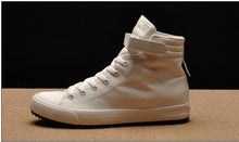 将图片加载到图库查看器,Fashion New Mens Light Breathable Canvas Casual Black White High Top Solid Color Sneakers Shoes Vulcanized Mens Sports Walking Jogging Non Slip Athletic Sneakers