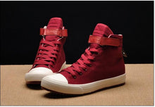将图片加载到图库查看器,Fashion New Mens Light Breathable Canvas Casual Black White High Top Solid Color Sneakers Shoes Vulcanized Mens Sports Walking Jogging Non Slip Athletic Sneakers