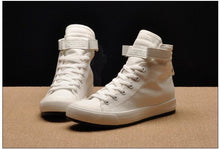 将图片加载到图库查看器,Fashion New Mens Light Breathable Canvas Casual Black White High Top Solid Color Sneakers Shoes Vulcanized Mens Sports Walking Jogging Non Slip Athletic Sneakers