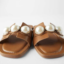 将图片加载到图库查看器,Fashion Party Dresses Shoes Pearl Sandals Flat Women Flip Flops Casual Beach Flat Slippers Dressy Flat Sandals With Pearls Slip On Summer Beach Bridal Shoes