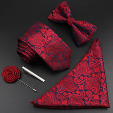 将图片加载到图库查看器,Fashion Red Business Necktie Matching Bowtie Flower Vintage Design Set For Men Self-Tie Bow Tie And Pocket Square Classic Business Tuxedo Wedding Bowties Handkerchief Set Men Necktie And Pocket Square Set