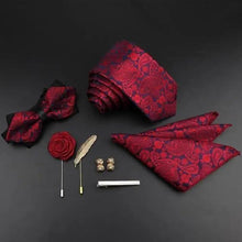 将图片加载到图库查看器,Fashion Red Business Necktie Matching Bowtie Flower Vintage Design Set For Men Self-Tie Bow Tie And Pocket Square Classic Business Tuxedo Wedding Bowties Handkerchief Set Men Necktie And Pocket Square Set