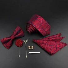 将图片加载到图库查看器,Fashion Red Business Necktie Matching Bowtie Flower Vintage Design Set For Men Self-Tie Bow Tie And Pocket Square Classic Business Tuxedo Wedding Bowties Handkerchief Set Men Necktie And Pocket Square Set