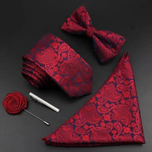 将图片加载到图库查看器,Fashion Red Business Necktie Matching Bowtie Flower Vintage Design Set For Men Self-Tie Bow Tie And Pocket Square Classic Business Tuxedo Wedding Bowties Handkerchief Set Men Necktie And Pocket Square Set