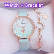 将图片加载到图库查看器,Fashion Set Bracelet Watch Leather Strap Watch Cute Cat Dial Girl Watch Children Quartz Watch Couple Watch Gift Set Valentines Romantic Lovers Watch For Man Woman Leather Strap