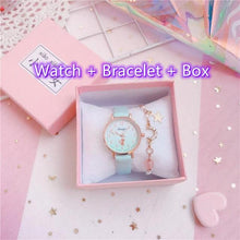 将图片加载到图库查看器,Fashion Set Bracelet Watch Leather Strap Watch Cute Cat Dial Girl Watch Children Quartz Watch Couple Watch Gift Set Valentines Romantic Lovers Watch For Man Woman Leather Strap