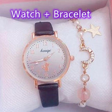 将图片加载到图库查看器,Fashion Set Bracelet Watch Leather Strap Watch Cute Cat Dial Girl Watch Children Quartz Watch Couple Watch Gift Set Valentines Romantic Lovers Watch For Man Woman Leather Strap