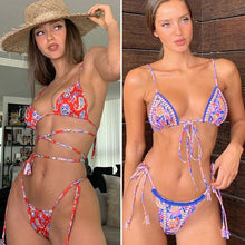 将图片加载到图库查看器,Fashion Swimwear Women Bikini Sets Women Lace Up Two Piece String Bikinis Beach Swimsuit Triangle Bathing Suit Side Tie Swimwear String Swimming Suit For Women Bathing Suit Micro Halter String Triangle Bikini