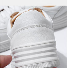 Load image into Gallery viewer, Fashion White Split Leather Women Sneakers White Lace Up Women Casual Shoe Luxury Leather Womens Sneakers Spring Casual Women Fashion Flat Sneakers