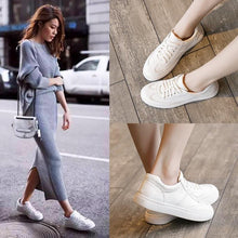 Load image into Gallery viewer, Fashion White Split Leather Women Sneakers White Lace Up Women Casual Shoe Luxury Leather Womens Sneakers Spring Casual Women Fashion Flat Sneakers