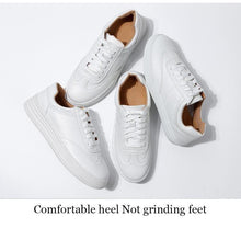 Load image into Gallery viewer, Fashion White Split Leather Women Sneakers White Lace Up Women Casual Shoe Luxury Leather Womens Sneakers Spring Casual Women Fashion Flat Sneakers