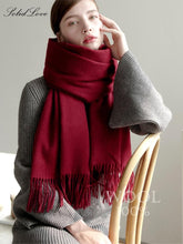将图片加载到图库查看器,Fashion Winter Soft Wool Scarf Thickening Cashmere Lightweight Scarves Elegant Scarves Cashmere Escharpe Scarfs Lightweight Shawls Hijabs Shawls Scarves Warm Warps For Women