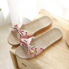 Load image into Gallery viewer, Fashion Woman Beach Floral Pattern Butterfly Knot Slippers Unique Flat Flip Flops Design For Women Outdoor Home Slippers