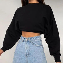 Load image into Gallery viewer, Fashion Women Solid Color Loose Sweatshirts Pullover Tops Long Sleeve Round Collar Crop Tops Ladies Plain Sweet Sweatshirts Neon Crop Top Hoodies for Women Casual Long Sleeve Cropped Hooded Sweatshirt