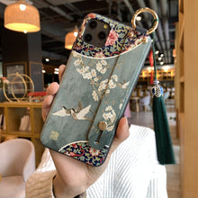 Load image into Gallery viewer, Fashionable Flower Phone Case for iPhone 11 12 13 14 Pro MAX X XS MAX XR 8 7 6 6s Plus X Soft Back Cases Wrist Strap Tassel Cover shockproof Hard Back Cover Slim Full Body Protective Trendy Cute Stylish Phone Case for Women
