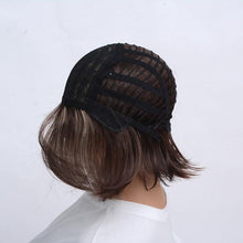 将图片加载到图库查看器,Fashionable Trendy Straight Bangs Style Pixie Cut Synthetic Wig Brown Mixed Short Natural Full Wigs For Black Women For Black Women Gifts for Girlfriends