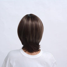 将图片加载到图库查看器,Fashionable Trendy Straight Bangs Style Pixie Cut Synthetic Wig Brown Mixed Short Natural Full Wigs For Black Women For Black Women Gifts for Girlfriends