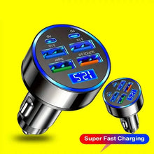 Load image into Gallery viewer, Fast Charging 6 Ports Car Charger Adapter with 4 USB + 2 Type-C 40W QC3.0