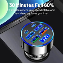 Load image into Gallery viewer, Fast Charging 6 Ports Car Charger Adapter with 4 USB + 2 Type-C 40W QC3.0