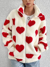 Load image into Gallery viewer, Cute Heart Zip Up Drop Shoulder Furry Jacket Cozy & Trendy Cold-Weather Essential Warm Soft Winter Jacket For Your Girl