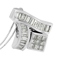 将图片加载到图库查看器,14K White Gold 1 7/8 cttw Princess and Baguette Cut Mixed Geometry Diamond Pendant Necklace (G-H, SI1-SI2)