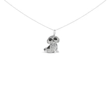 Load image into Gallery viewer, .925 Sterling Silver 1 1/4 Cttw Diamond Shih Tzu Dog Pendant Necklace 18 inch (Black and I-J Color, I2-I3 Clarity)