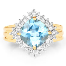 Load image into Gallery viewer, 14K Yellow Gold Plated 4.33 Carat Genuine Swiss Blue Topaz and White Topaz .925 Sterling Silver Ring