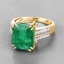 将图片加载到图库查看器,IGI Certified 8.49 Carat Genuine Zambian Emerald and White Diamond 14K Yellow Gold Ring