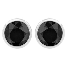将图片加载到图库查看器,.925 Sterling Silver 4.00 Cttw Round Brilliant-Cut Black Diamond Bezel-Set Stud Earrings with Screw Backs (Fancy Color-Enhanced, I2-I3 Clarity)