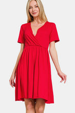 将图片加载到图库查看器,Surplice Short Sleeve Brushed DTY Dress For Dress – Elegant, Flattering Surplice Neckline, Soft Brushed Fabric, Comfortable and Versatile Dress for All-Day Wear