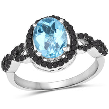 Load image into Gallery viewer, 2.92 Carat Genuine Blue Topaz, Black Diamond & White Diamond .925 Sterling Silver Ring