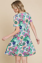 Load image into Gallery viewer, Ruched Floral V-Neck Short Sleeve Summer Dress – Flattering and Feminine Dress with a Chic V-Neckline and Ruched Detailing