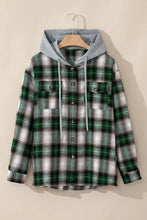 Load image into Gallery viewer, Dark Green Drawstring Pocketed Plaid Hooded Jacket Cozy & Trendy Checkered Outerwear For All Seasons