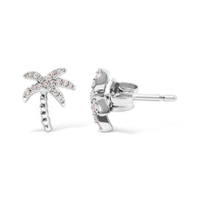 将图片加载到图库查看器,10K White Gold 1/10 Cttw Diamond Encrusted Palm Tree Stud Earrings (H-I Color, I1-I2 Clarity)