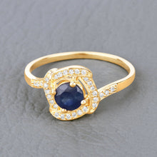 Load image into Gallery viewer, 0.73 Carat Genuine Blue Sapphire and White Diamond 14K Yellow Gold Ring