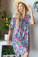 Load image into Gallery viewer, Full Size Off Shoulder Snake Mini Summer Dress β Bold Snake Print Dress, Fluttering Trendy Off Shoulder Dress, Edgy Snake Mini Dress, Statement Mini Dress, Chic Off Shoulder Dress, Sexy Snake Print Dress, Fashion Forward Mini Dress