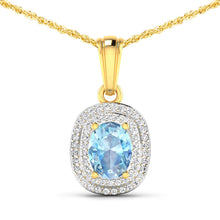Load image into Gallery viewer, 1.35 Carat Genuine Aquamarine and White Diamond 14K Yellow Gold Pendant