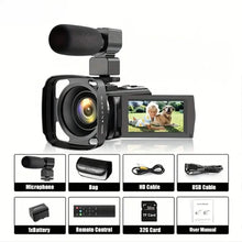 Load image into Gallery viewer, 16x Zoom 1080P HD Digital Camera Bundle with 2 Batteries, 32G TF Card, Mic, Hood & Bag
