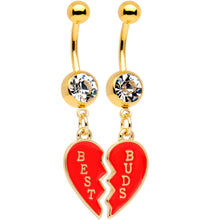 Load image into Gallery viewer, Clear Gem Best Buds Heart Dangle Belly Ring Set of 2