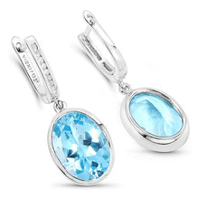 Load image into Gallery viewer, 15.13 Carat Genuine Blue Topaz and White Diamond .925 Sterling Silver Earrings