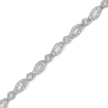 将图片加载到图库查看器,.925 Sterling Silver 1 cttw Diamond Double Leaf and Bezel Link Bracelet (I-J Clarity, I2-I3 Color) - Size 7.25"