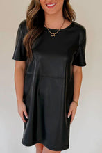 Load image into Gallery viewer, Black Round Neck Short Sleeve Mini Dress Basic Style Dress For Women Simple Style Dress