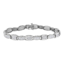 Load image into Gallery viewer, 14K White Gold 2-1/2 Cttw Round-Brilliant & Baguette Cut Diamond 7" Alternating Flared Links Tennis Bracelet (H-I Color, SI1-SI2 Clarity)