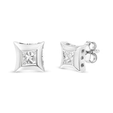 Load image into Gallery viewer, 10K White Gold 1/3 Cttw Invisible Set Style Princess-Cut Diamond Stud Earrings (H-I Color, SI2-I1 Clarity)